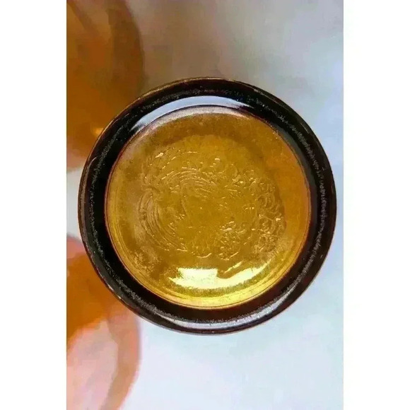 Set Of 4 Iridescent Carnival Drinking Glasses Fruit Motif 4" x3-1/4" Amber Color - Picture 10 of 14